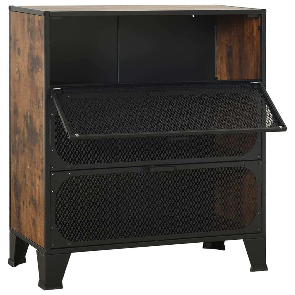 Storage Cabinet Set of 2 Rustic brown Metal and MDF Medium