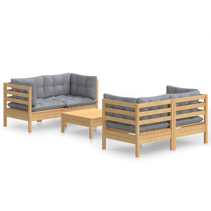 Garden Lounge Set Pine and Grey Solid pine wood and polyester fabric