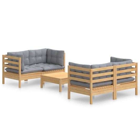 Garden Lounge Set Pine and Grey Solid pine wood and polyester fabric