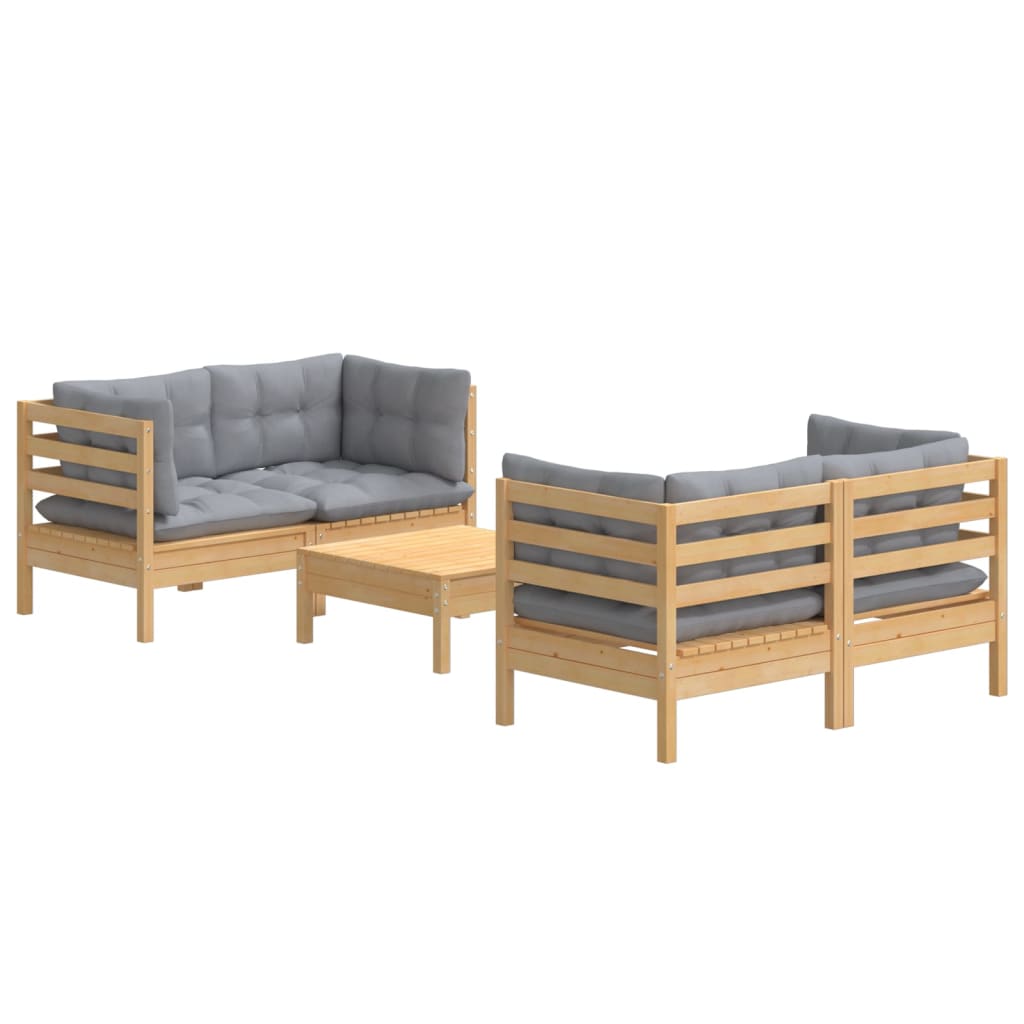 Garden Lounge Set Pine and Grey Solid pine wood and polyester fabric