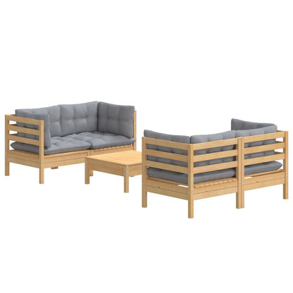 Garden Lounge Set Pine and Grey Solid pine wood and polyester fabric