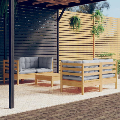 Garden Lounge Set Pine and Grey Solid pine wood and polyester fabric