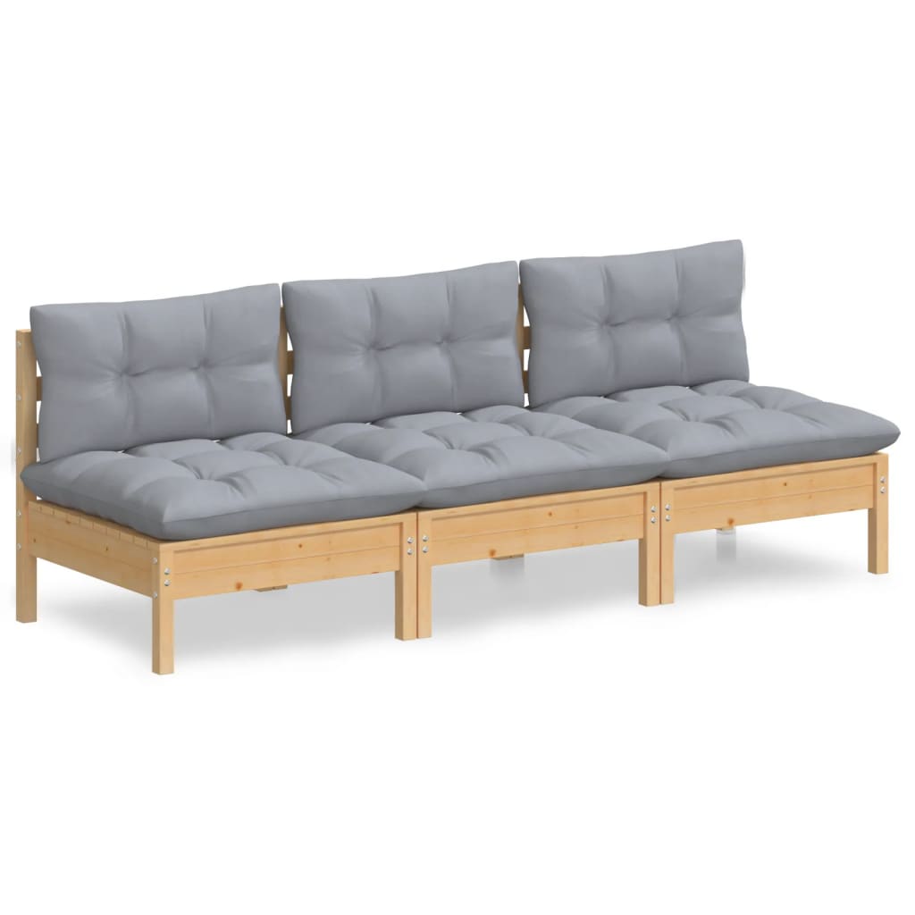 3-seater Garden Sofa Grey, Natural wood