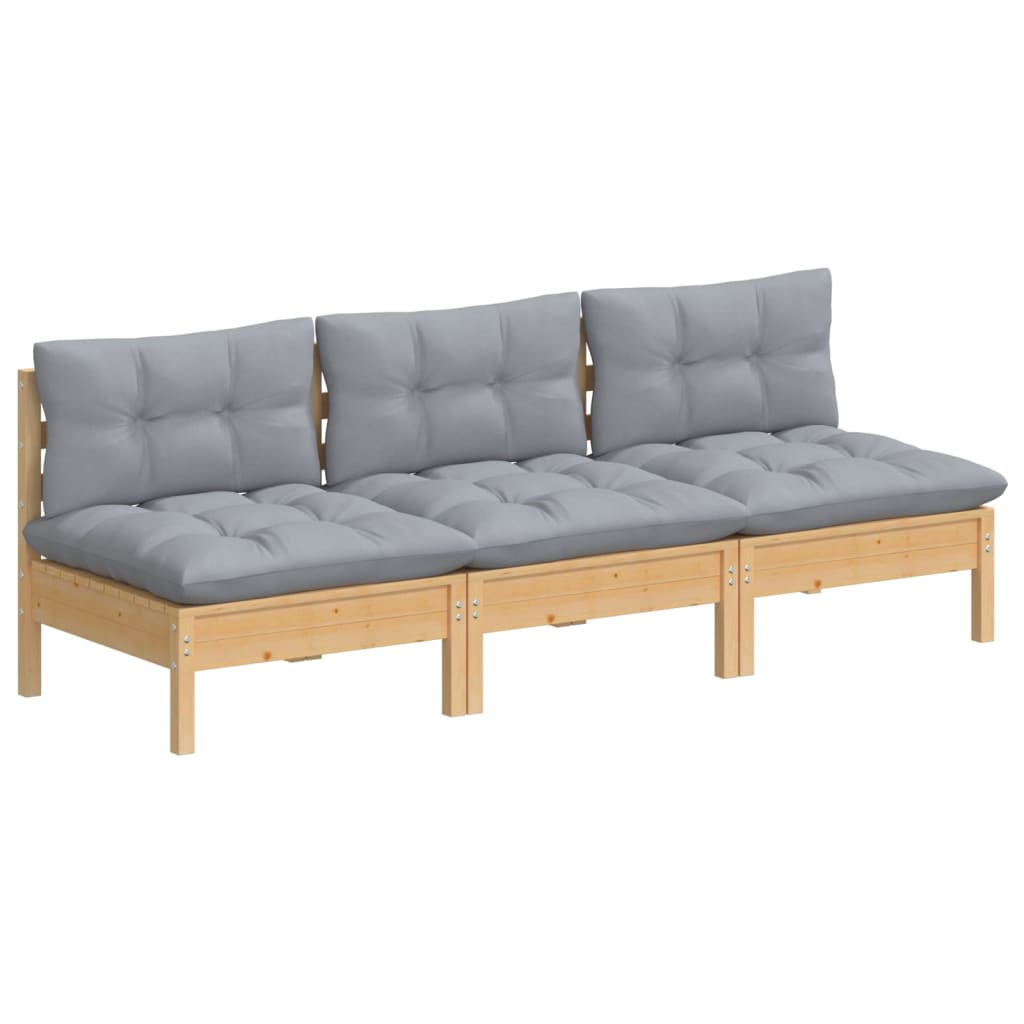 3-seater Garden Sofa Grey, Natural wood
