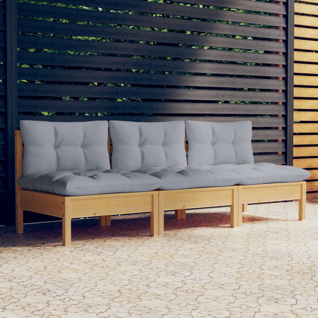 3-seater Garden Sofa Grey, Natural wood