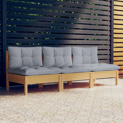 3-seater Garden Sofa Grey, Natural wood