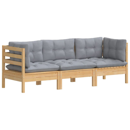 3-seater Garden Sofa Grey Cushion, Pine Wood