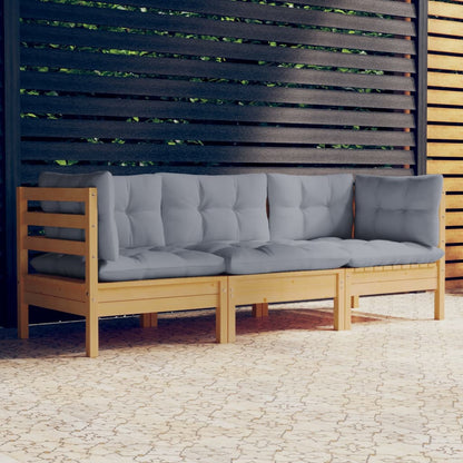 3-seater Garden Sofa Grey Cushion, Pine Wood