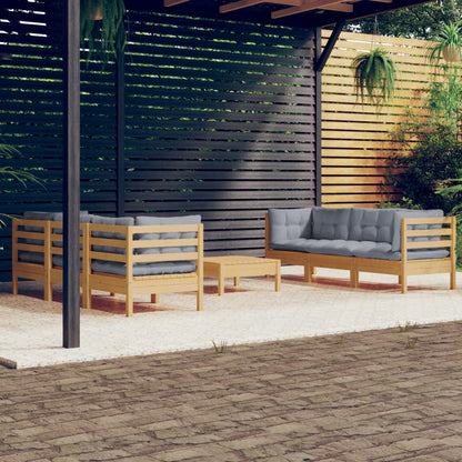 Garden Lounge Set Grey Solid pinewood, fabric (100% polyester)
