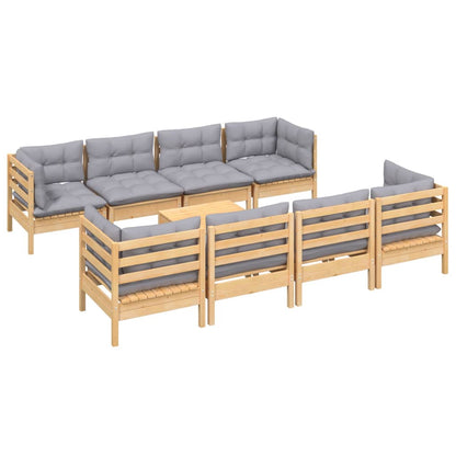 Garden Lounge Set Grey, Natural Wood Solid Pinewood, 100% Polyester