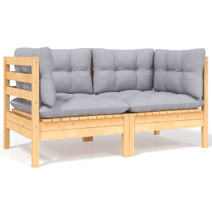 Garden Lounge Set Grey, Natural Wood Solid Pinewood, 100% Polyester