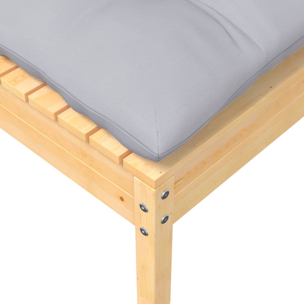 Garden Lounge Set Grey, Natural Wood Solid Pinewood, 100% Polyester