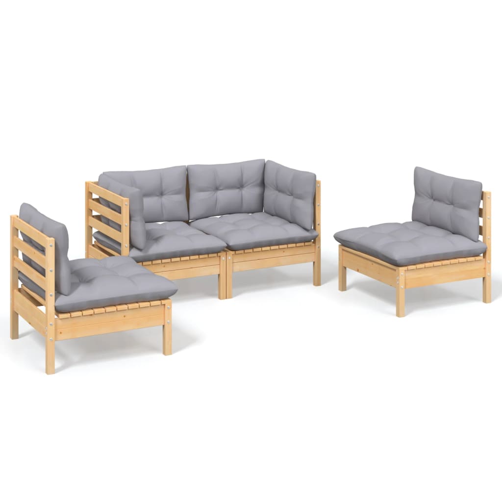 Garden Lounge Set Grey and Natural Wood