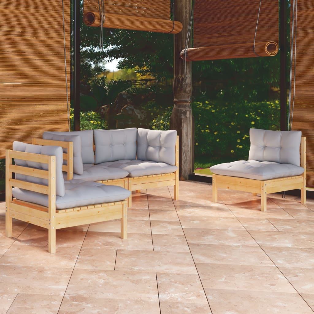 Garden Lounge Set Grey and Natural Wood