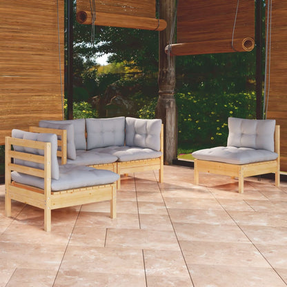 Garden Lounge Set Grey and Natural Wood