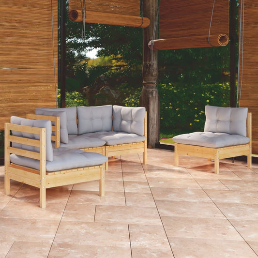 Garden Lounge Set Grey and Natural Wood