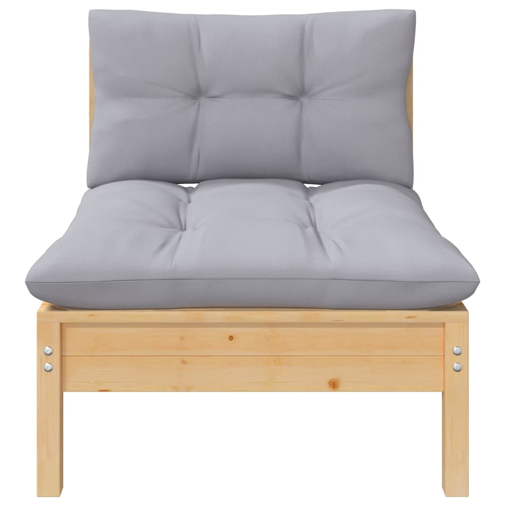 Garden Lounge Set Grey Solid Pine Wood, Fabric 100% Polyester