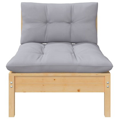Garden Lounge Set Grey Solid Pine Wood, Fabric 100% Polyester