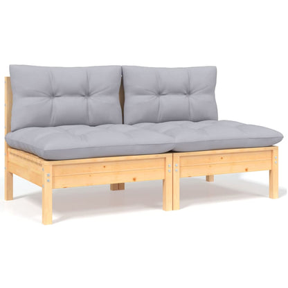 Garden Lounge Set Grey Solid Pine Wood, Fabric 100% Polyester