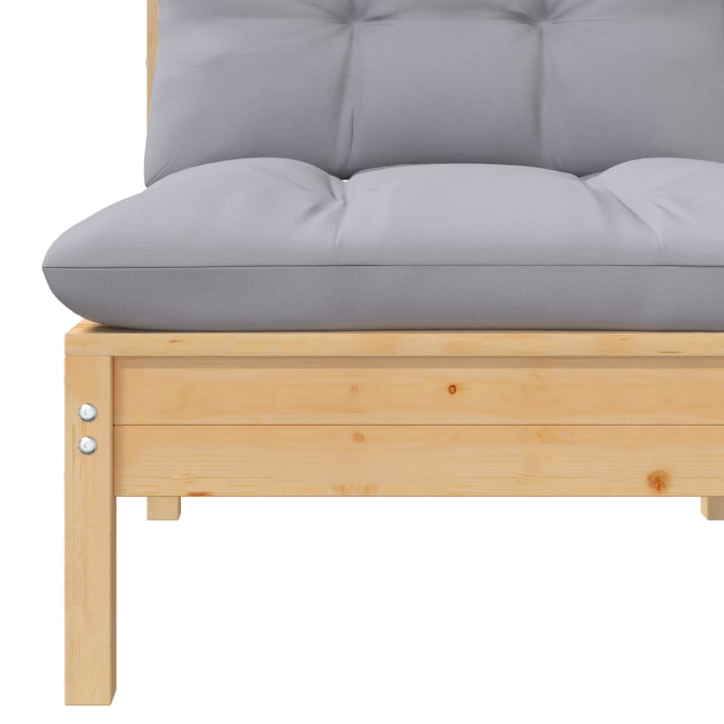 Garden Lounge Set Grey Solid Pine Wood, Fabric 100% Polyester