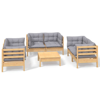 Garden Lounge Set Grey Solid Pine Wood, Fabric (100% Polyester)