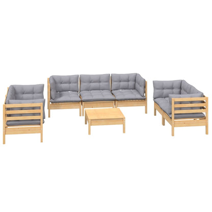 Garden Lounge Set Grey Solid pinewood, fabric (100% polyester)
