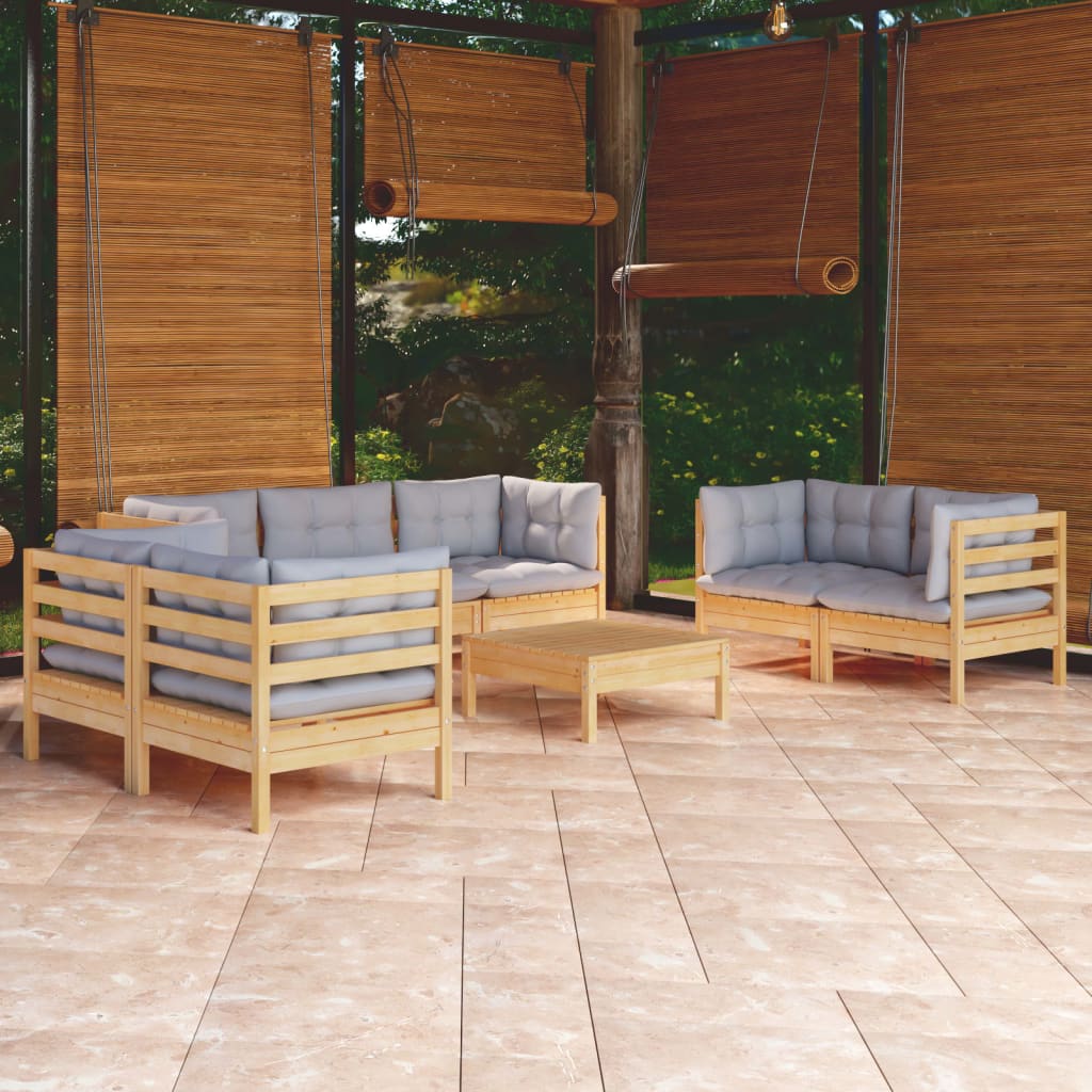 Garden Lounge Set Grey Solid pinewood, fabric (100% polyester)