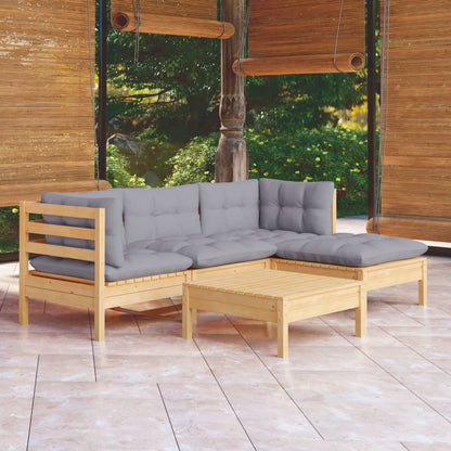 Garden Lounge Set Grey Solid pinewood, fabric (100% polyester)