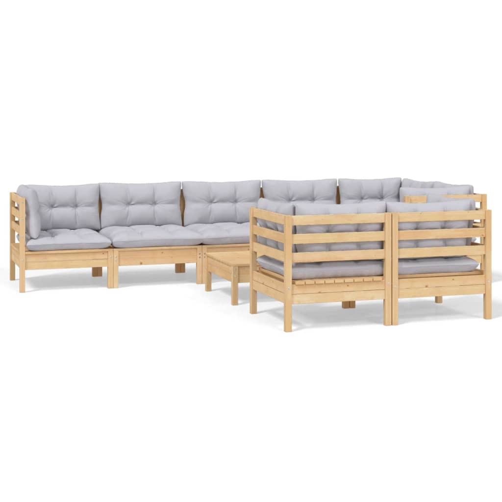 Garden Lounge Set Grey Cushion, Pinewood Frame