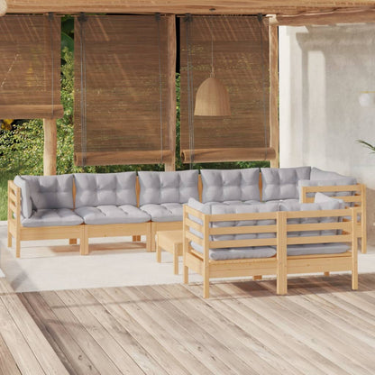 Garden Lounge Set Grey Cushion, Pinewood Frame