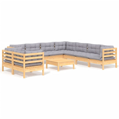 Garden Lounge Set Grey Solid pinewood, fabric (100% polyester)