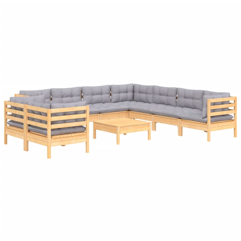 Garden Lounge Set Grey Solid pinewood, fabric (100% polyester)
