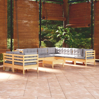 Garden Lounge Set Grey Solid pinewood, fabric (100% polyester)