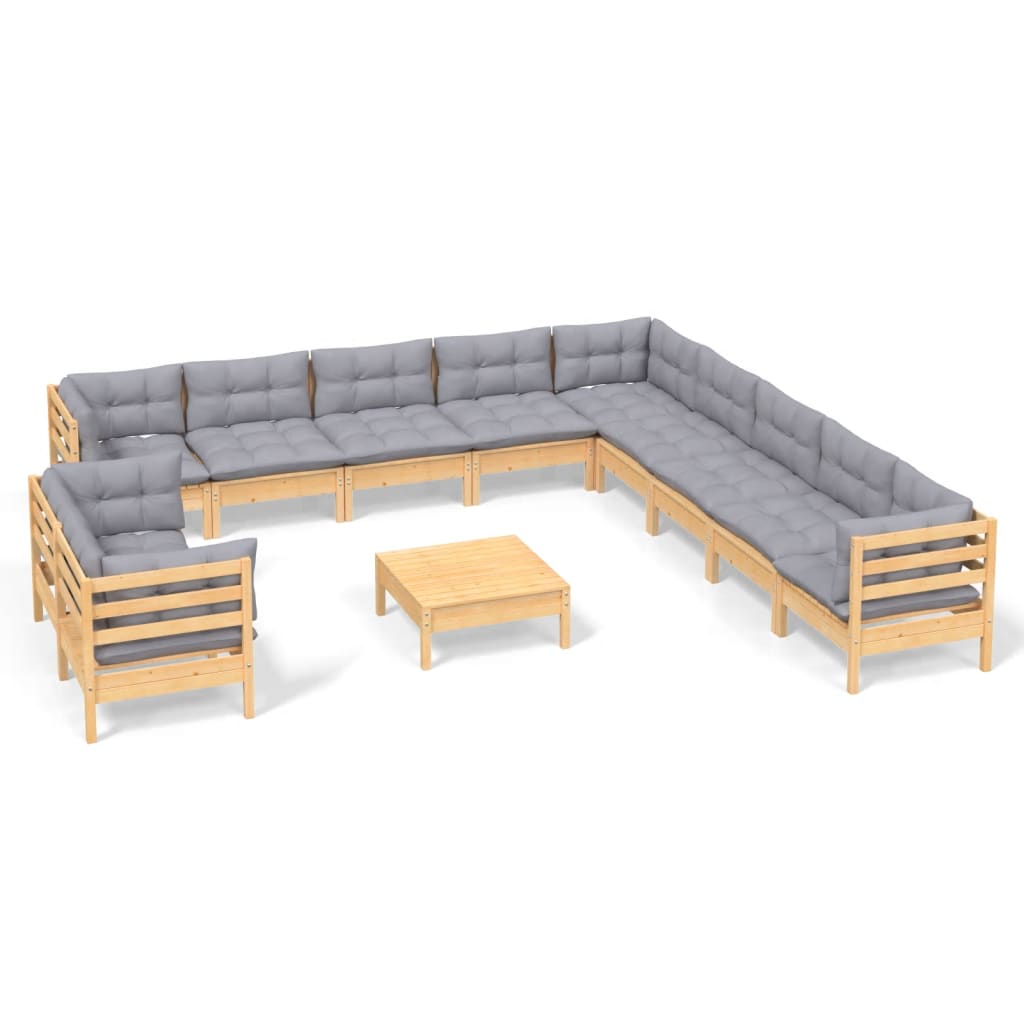 Garden Lounge Set Gray Solid pinewood, fabric (100% polyester)