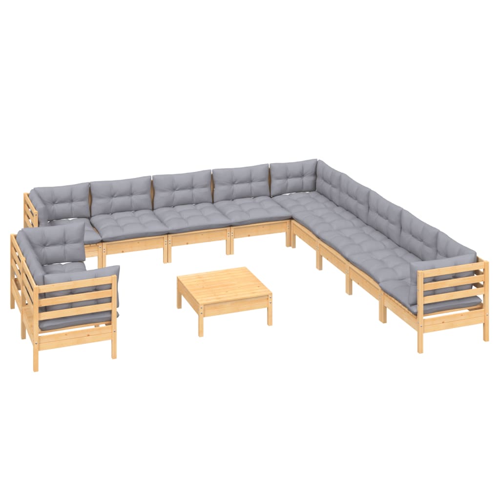 Garden Lounge Set Gray Solid pinewood, fabric (100% polyester)