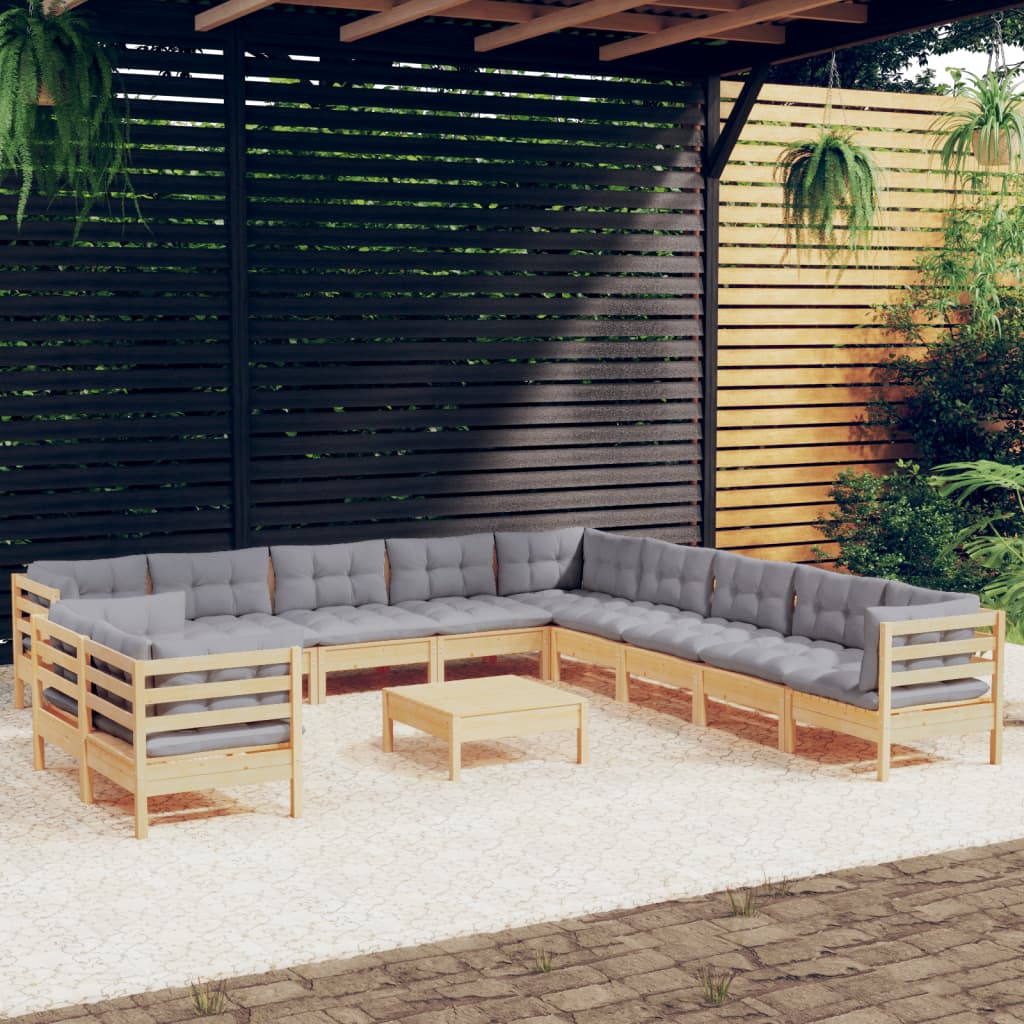 Garden Lounge Set Gray Solid pinewood, fabric (100% polyester)
