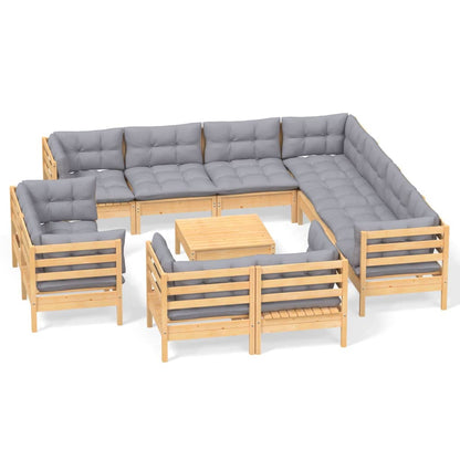 Garden Lounge Set Grey cushions, natural pine wood