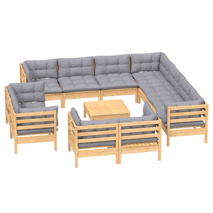Garden Lounge Set Grey cushions, natural pine wood
