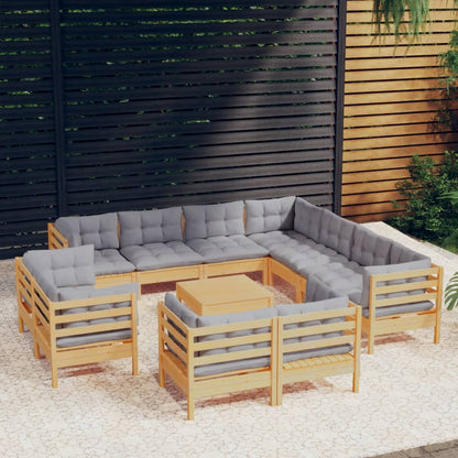 Garden Lounge Set Grey cushions, natural pine wood