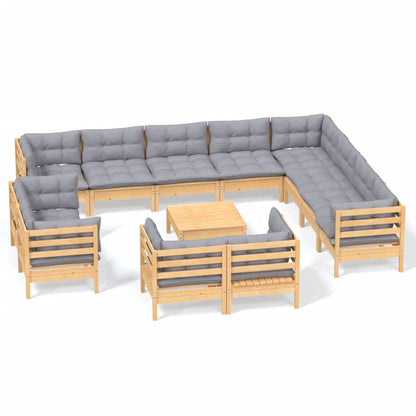 Garden Lounge Set Grey and Pine Solid Pinewood, Polyester fabric