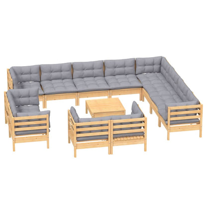 Garden Lounge Set Grey and Pine Solid Pinewood, Polyester fabric