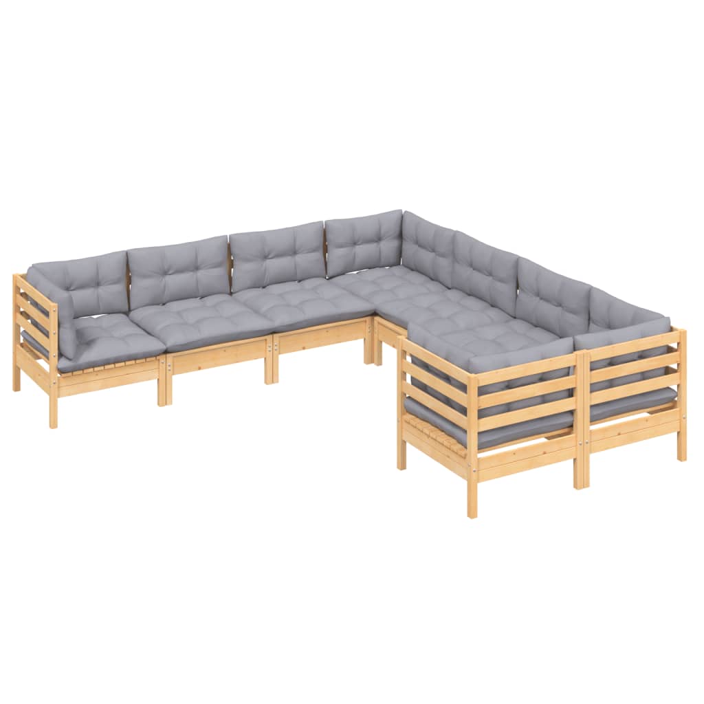 Garden Lounge Set Grey and Natural Wood