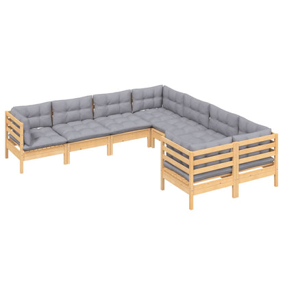 Garden Lounge Set Grey and Natural Wood