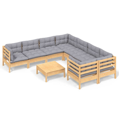 Garden Lounge Set Grey Solid pinewood, fabric (100% polyester)