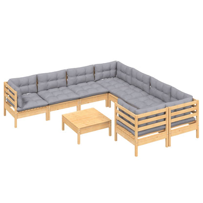 Garden Lounge Set Grey Solid pinewood, fabric (100% polyester)