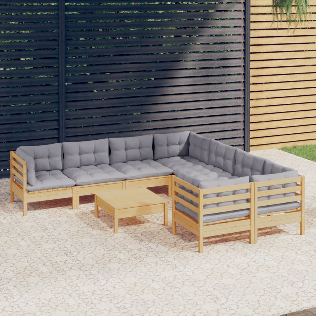 Garden Lounge Set Grey Solid pinewood, fabric (100% polyester)