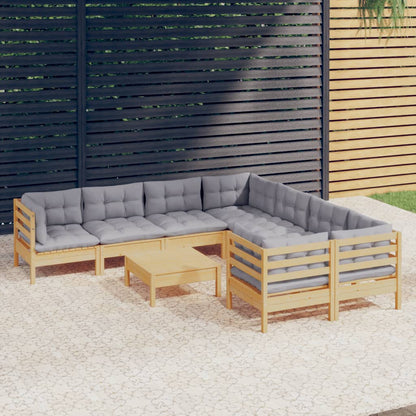 Garden Lounge Set Grey Solid pinewood, fabric (100% polyester)