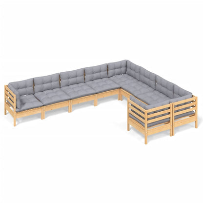 Garden Lounge Set Grey cushions, Natural wood