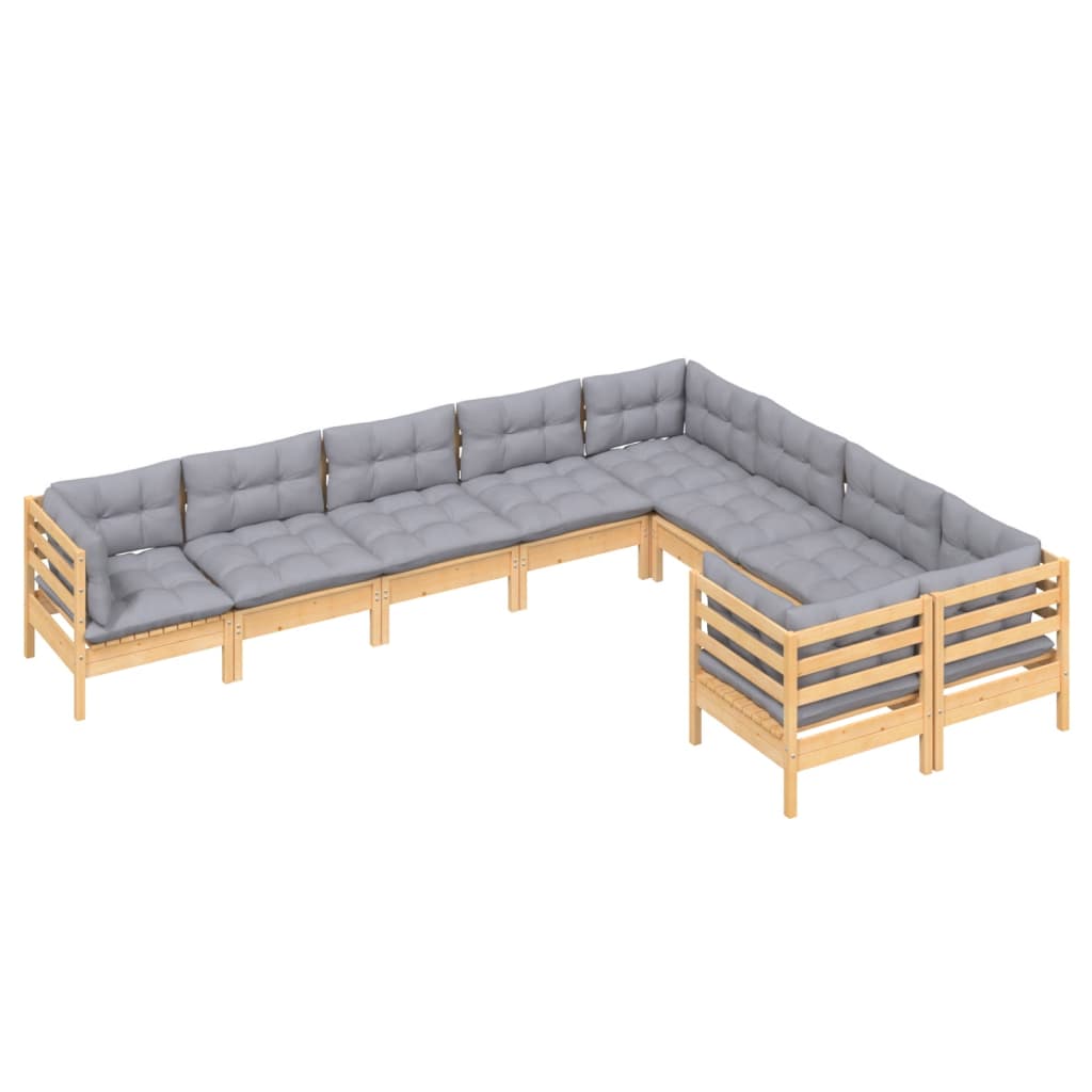 Garden Lounge Set Grey cushions, Natural wood