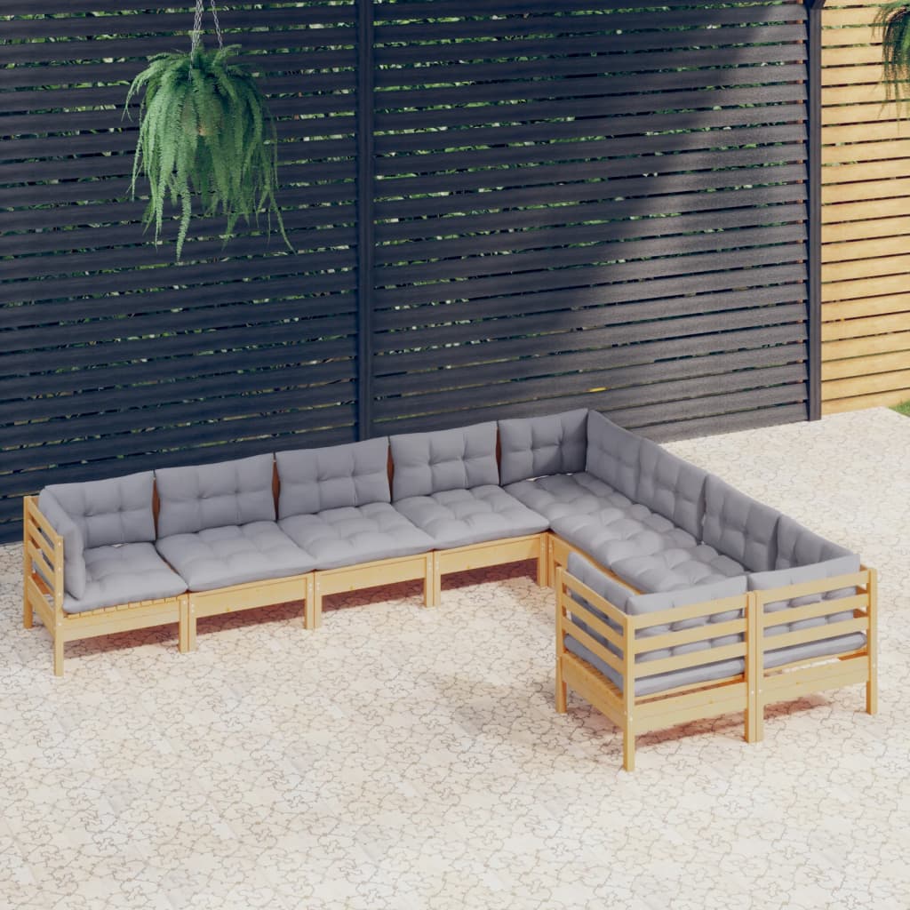 Garden Lounge Set Grey cushions, Natural wood